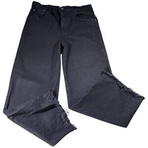 Reformation Jeans Womens 30 Black Emma Wide Leg Raw Hem Y2K  Goth Grunge Punk